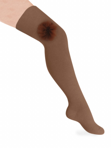 Calcetines altos sobre rodilla con flor de tul Avellana Hazel