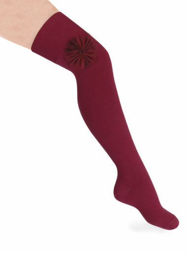 Calcetines altos sobre rodilla con flor de tul Granate Maroon