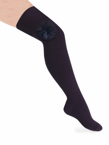 Calcetines altos sobre rodilla con flor de tul Marino Navyblue