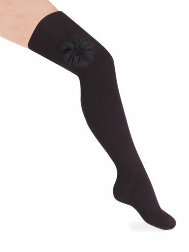 Calcetines altos sobre rodilla con flor de tul Negro Black