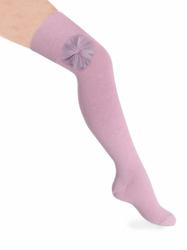 Calcetines altos sobre rodilla con flor de tul Rosa Palo Rosewood
