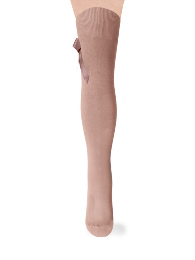 Calcetines altos sobre rodilla con lazo de raso largo Camel