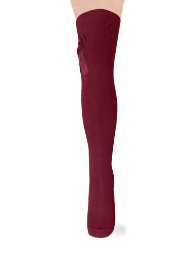 Calcetines altos sobre rodilla con lazo de raso largo Granate Maroon