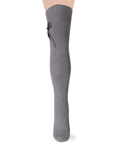Calcetines altos sobre rodilla con lazo de raso largo Gris Grey