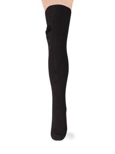 Calcetines altos sobre rodilla con lazo de raso largo Negro Black