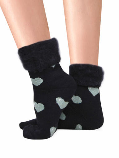 Calcetines Suaves Cardados Corazones Marino Navyblue