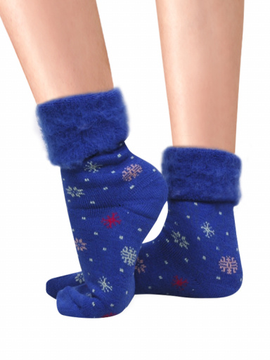 Calcetines Suaves Cardados Copos Nieve Azul Blue