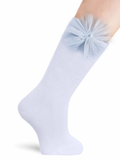 Calcetines Altos Lisos con flor de tul Azul Bebe Babyblue