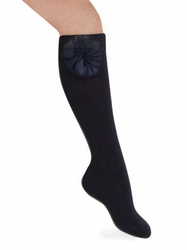 Calcetines Altos Lisos con flor de tul Marino Navyblue