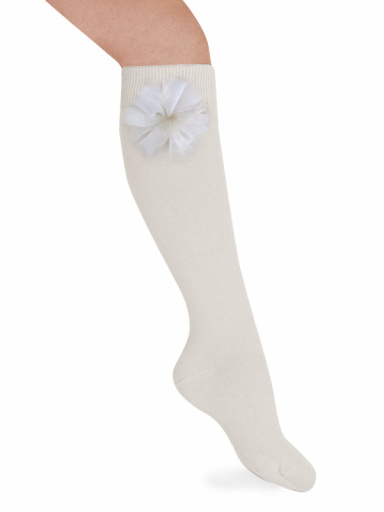 Calcetines Altos Lisos con flor de tul Papiro Papyrus