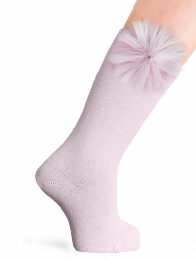 Calcetines Altos Lisos con flor de tul Rosa Pink