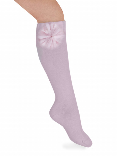 Calcetines Altos Lisos con flor de tul Rosa Pink