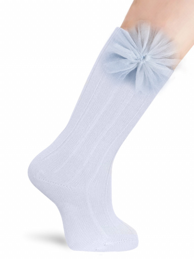 Calcetines Altos Canalé con flor de tul Azul Bebe Babyblue