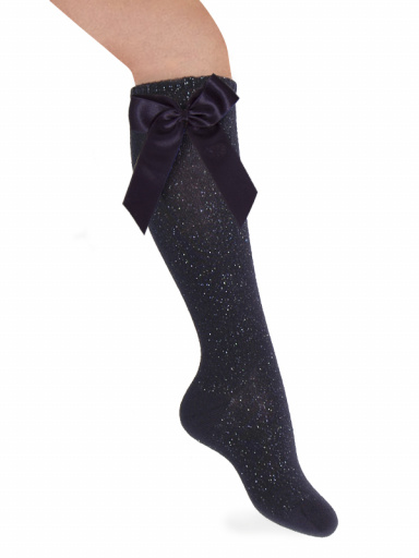 Calcetines Altos con Brillo y Lazo Marino Navyblue