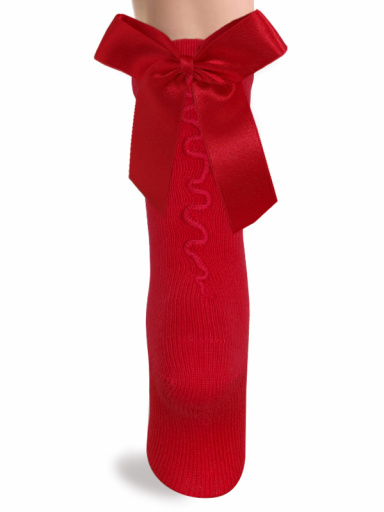 Calcetines altos con costura trasera y lazo raso largo Rojo Red