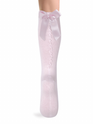 Calcetines altos con costura trasera y lazo raso largo Rosa Pink