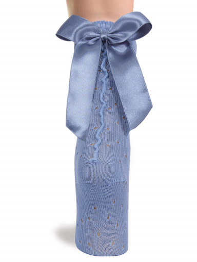 Calcetines altos plumeti con costura trasera y lazo largo Azul Suave Softblue