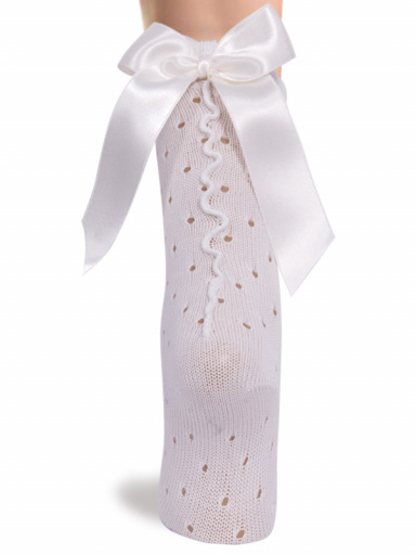 Calcetines altos plumeti con costura trasera y lazo largo Blanco White