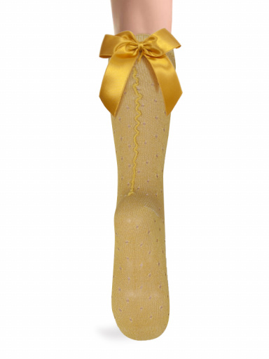 Calcetines altos plumeti con costura trasera y lazo largo Mostaza Mustard