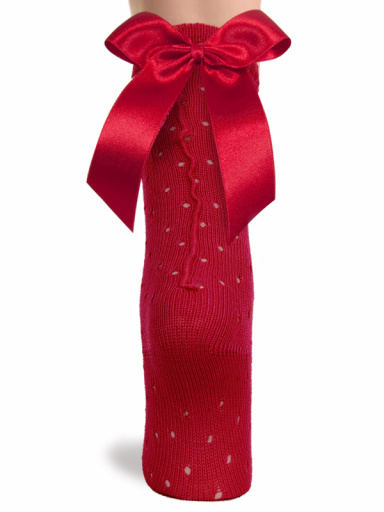Calcetines altos plumeti con costura trasera y lazo largo Rojo Red