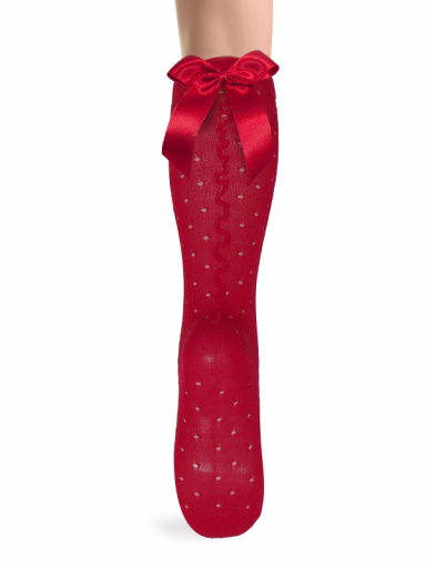 Calcetines altos plumeti con costura trasera y lazo largo Rojo Red