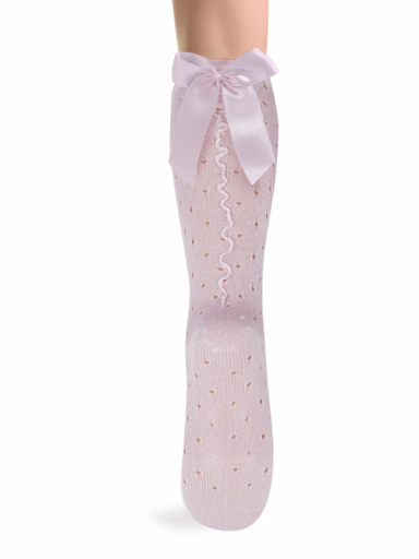 Calcetines altos plumeti con costura trasera y lazo largo Rosa Pink