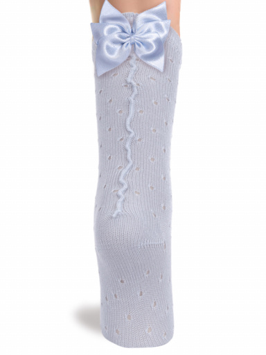 Calcetines altos plumeti con costura trasera y lazo triple Azul Bebe Babyblue