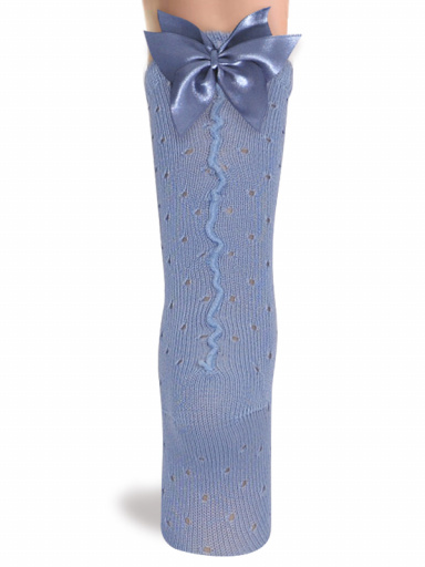 Calcetines altos plumeti con costura trasera y lazo triple Azul Suave Softblue