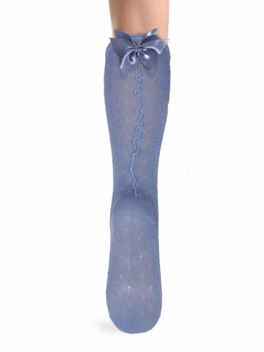 Calcetines altos plumeti con costura trasera y lazo triple Azul Suave Softblue