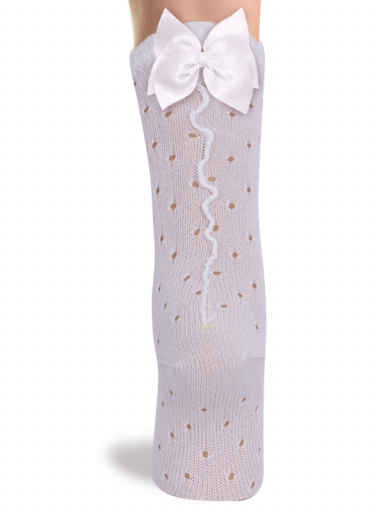 Calcetines altos plumeti con costura trasera y lazo triple Blanco White