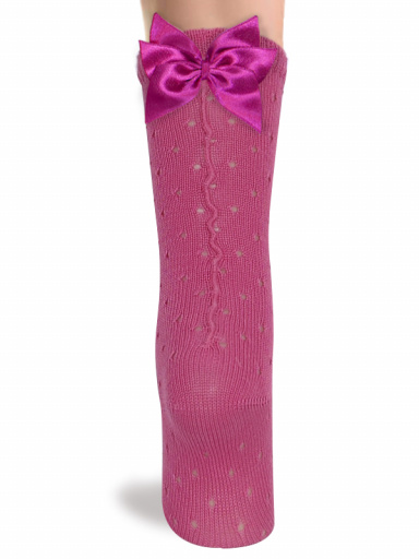 Calcetines altos plumeti con costura trasera y lazo triple Fucsia Fuchsia