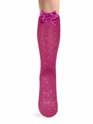 Calcetines altos plumeti con costura trasera y lazo triple Fucsia Fuchsia