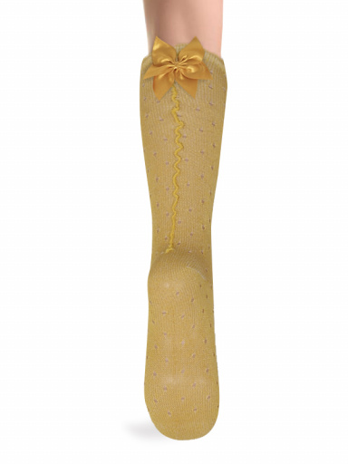 Calcetines altos plumeti con costura trasera y lazo triple Mostaza Mustard