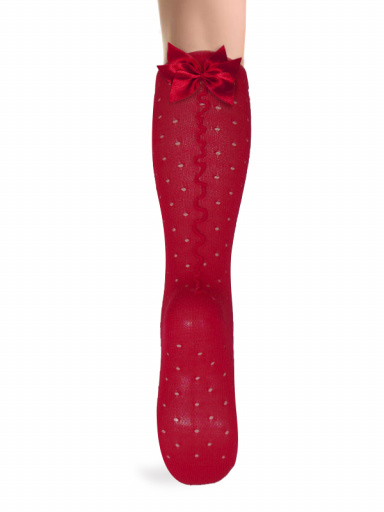 Calcetines altos plumeti con costura trasera y lazo triple Rojo Red