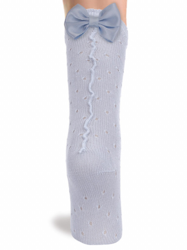 Calcetines altos plumeti con costura trasera y lazo doble Azul Bebe Babyblue