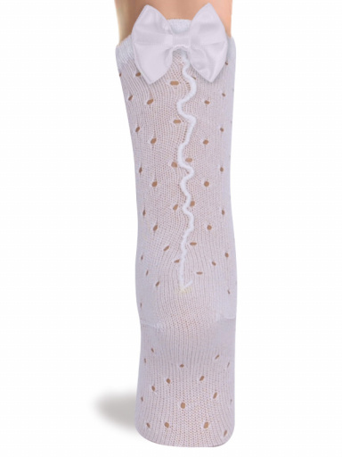 Calcetines altos plumeti con costura trasera y lazo doble Blanco White