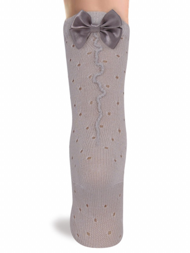 Calcetines altos plumeti con costura trasera y lazo doble Perla Pearl