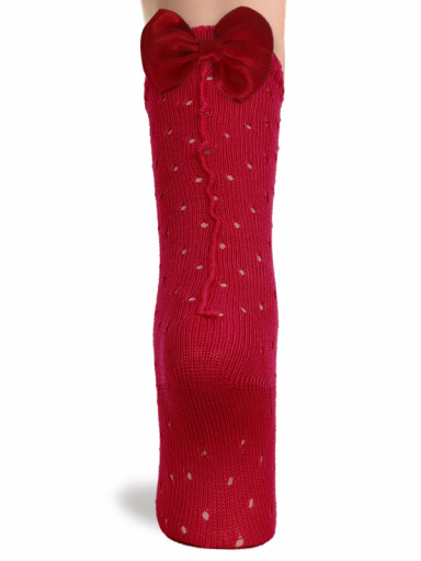 Calcetines altos plumeti con costura trasera y lazo doble Rojo Red