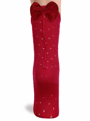Calcetines altos plumeti con costura trasera y lazo doble Rojo Red