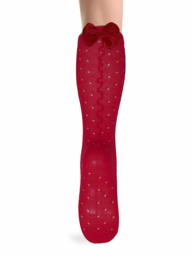 Calcetines altos plumeti con costura trasera y lazo doble Rojo Red
