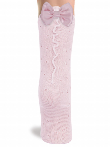 Calcetines altos plumeti con costura trasera y lazo doble Rosa Pink