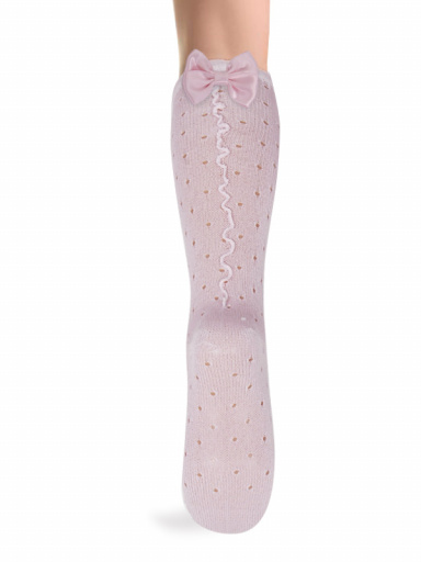 Calcetines altos plumeti con costura trasera y lazo doble Rosa Pink