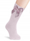 Calcetines altos lisos con lazo de raso doble Rosa Pink