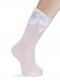 Calcetines altos calados lateral con lazo con rosa Blanco White