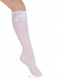 Calcetines altos calados lateral con lazo con rosa Blanco White