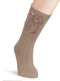Calcetines altos canalé con lazo de raso con volumen Camel