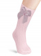 Calcetines altos canalé con lazo de raso con volumen Rosa Pink