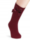 Calcetines altos canalé con lazo de raso doble Granate Maroon