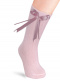 Calcetines altos canalé con lazo de raso fino Rosa Pink