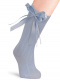 Calcetines altos canalé con lazo de raso fino Azul Bebe Babyblue